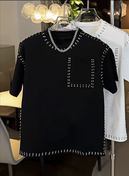 Men's Loose Casual Studded T-Shirt