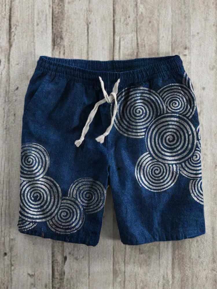 Sea Waves Ripples Japanese Lino Art Linen Blend Shorts