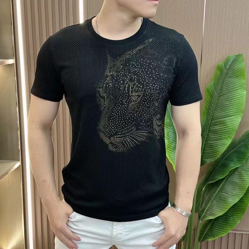 Men's Summer Rhinestone Leopard T-shirt