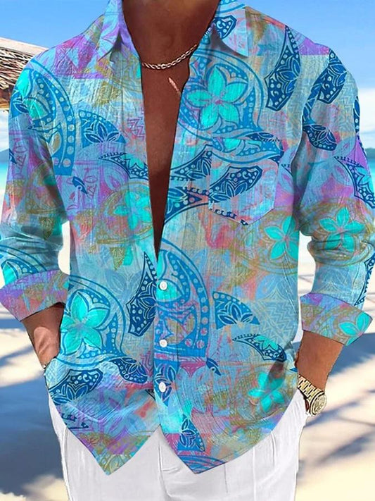 Men's Casual Hawaiian Turtle Print Lapel Shirt