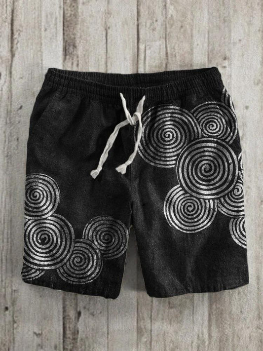 Sea Waves Ripples Japanese Lino Art Linen Blend Shorts