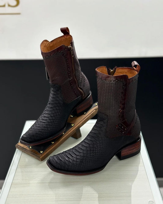 Hand-stitched vintage python leather boots