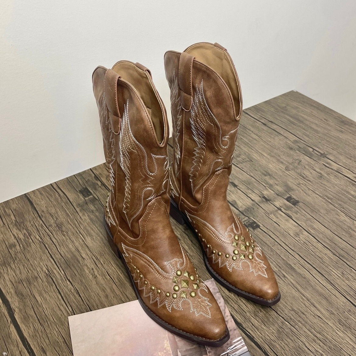 Studded Wings Western Cowboy Boots