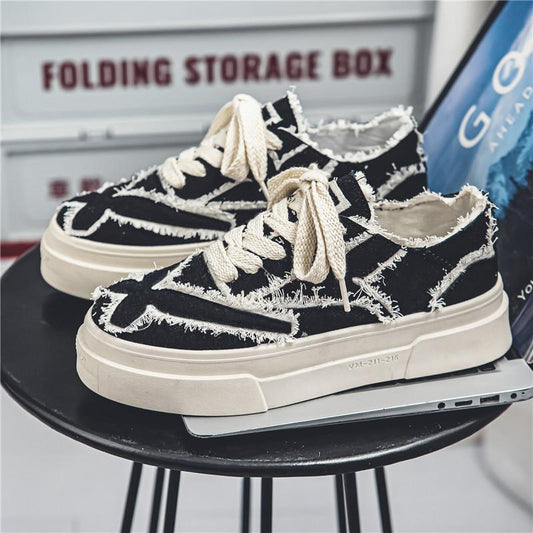 Men's trendy raw edge canvas shoes