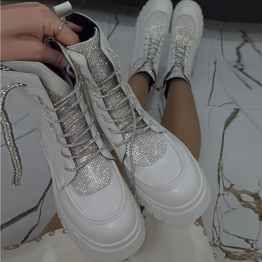 Slim-Fit Mid-Barrel Shimmering White Boots