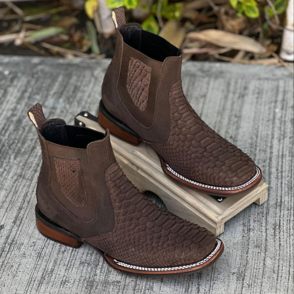 Brown Textured Snakeskin Boots