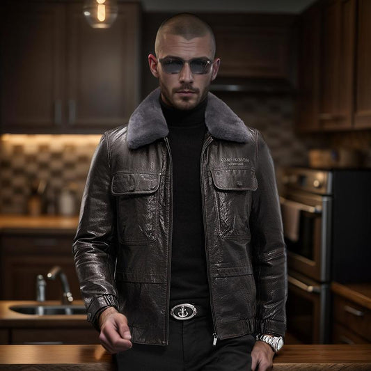 Men's premium wool leather jacket