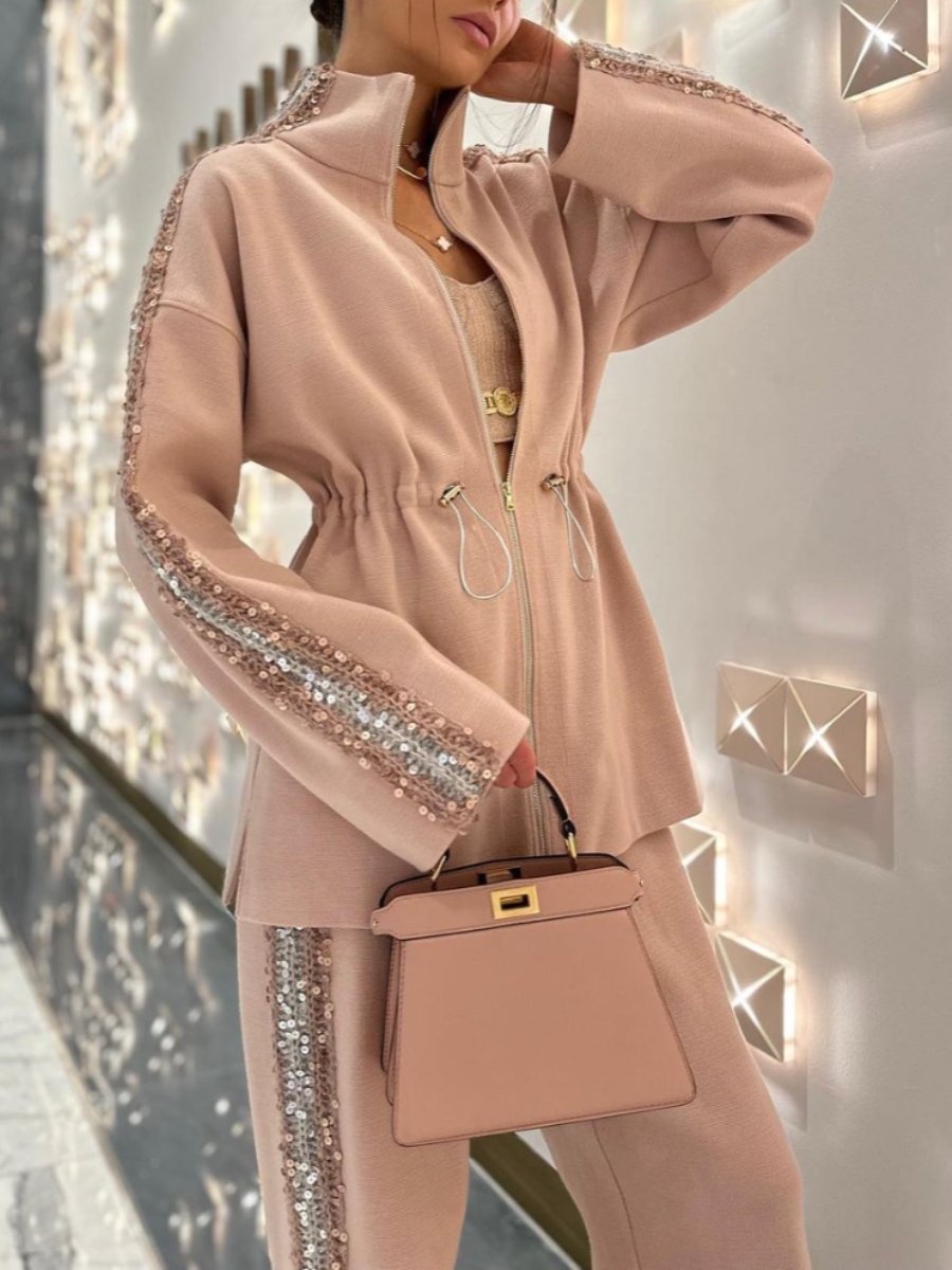 Pink Turtleneck Two-piece Set