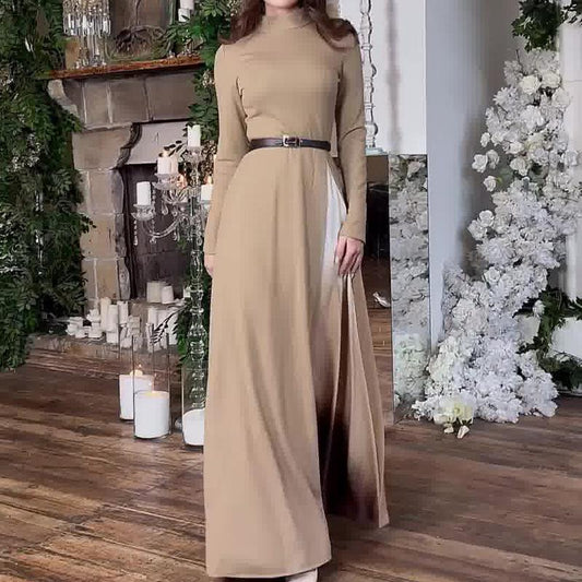 Fashion Contrast Color Round Neck Slim Elegant Dress