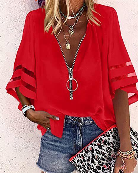 Solid Chiffon Mid-sleeve Oversized Top