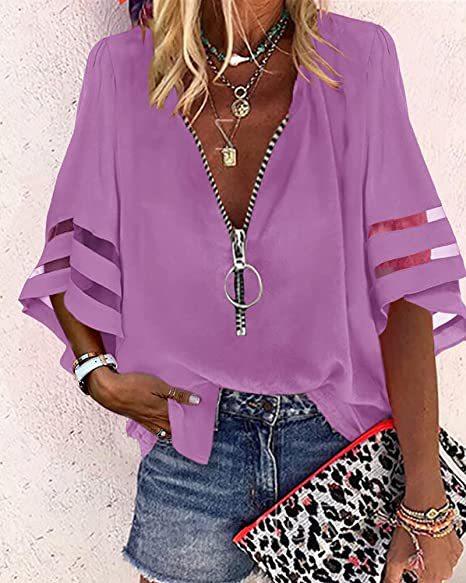 Solid Chiffon Mid-sleeve Oversized Top