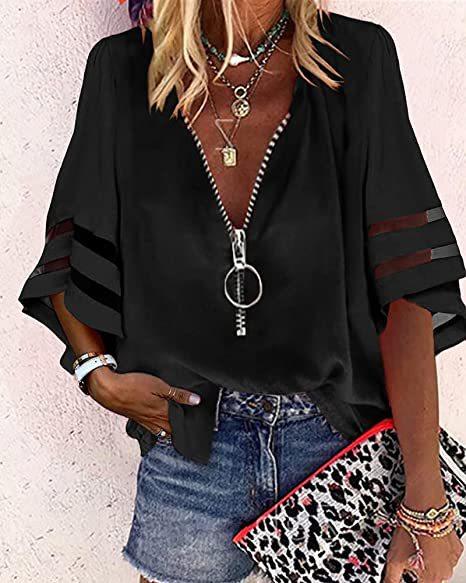 Solid Chiffon Mid-sleeve Oversized Top