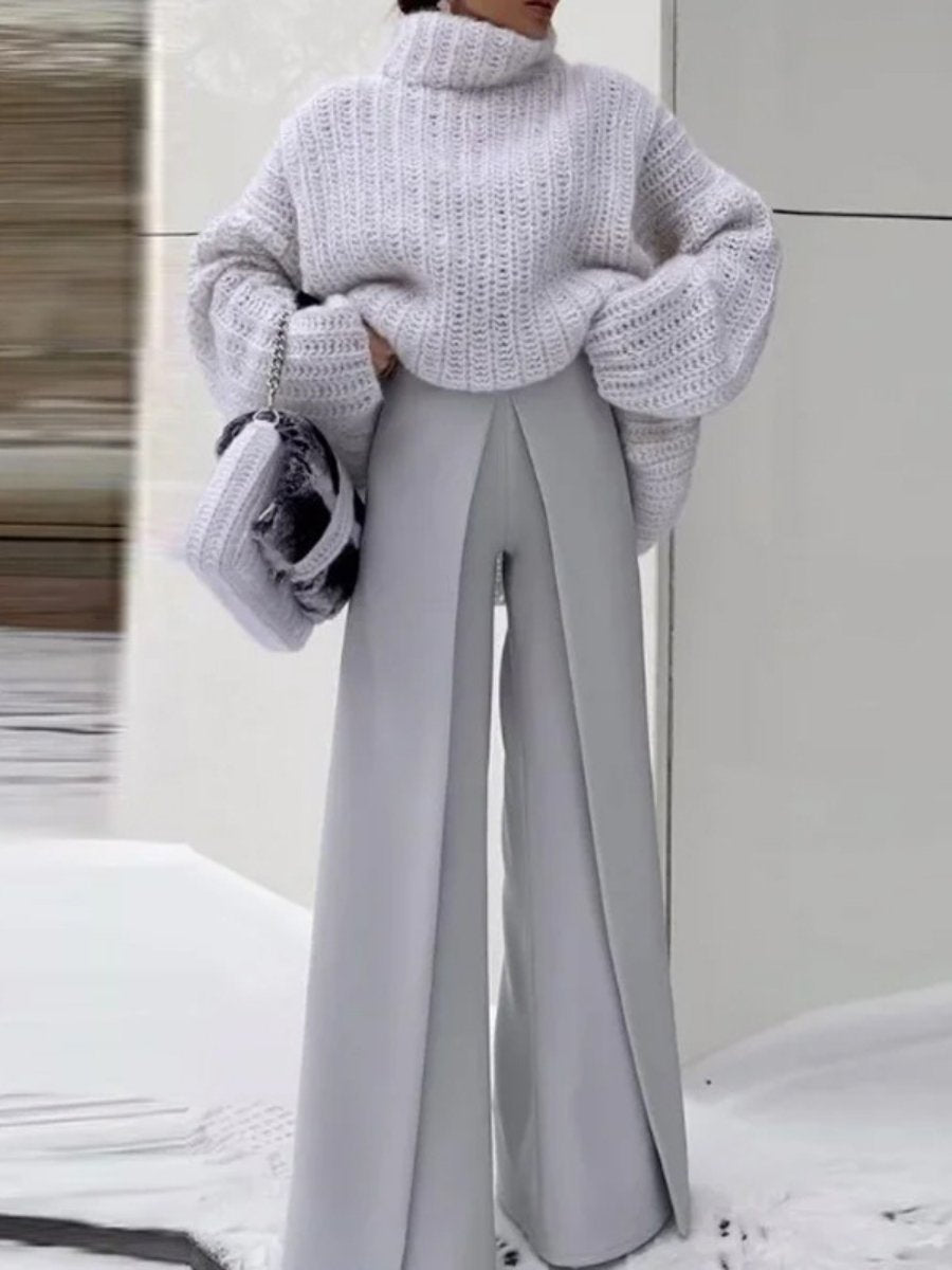 Solid Color Turtleneck Sweater Suit